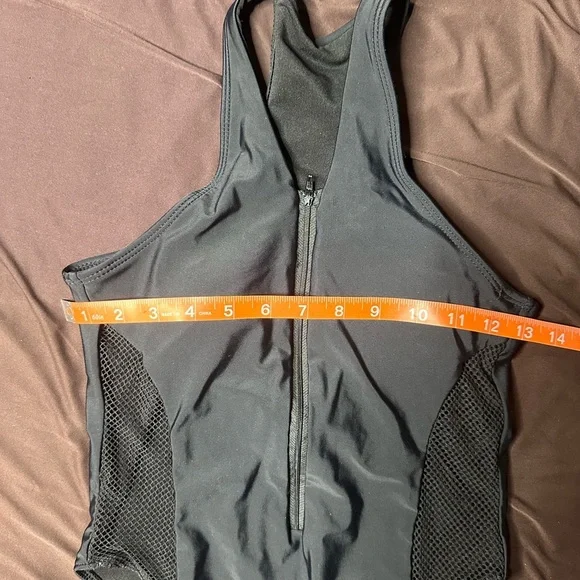 Black One-Piece Zip Up Swimsuit with Mesh Accents - Picture 9 of 13